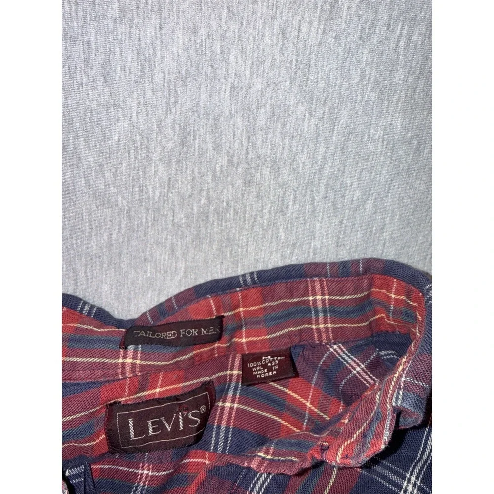 Levi's Men's Tailored Fit Plaid Flannel Shirt Red Blue Long Sleeve Button Up